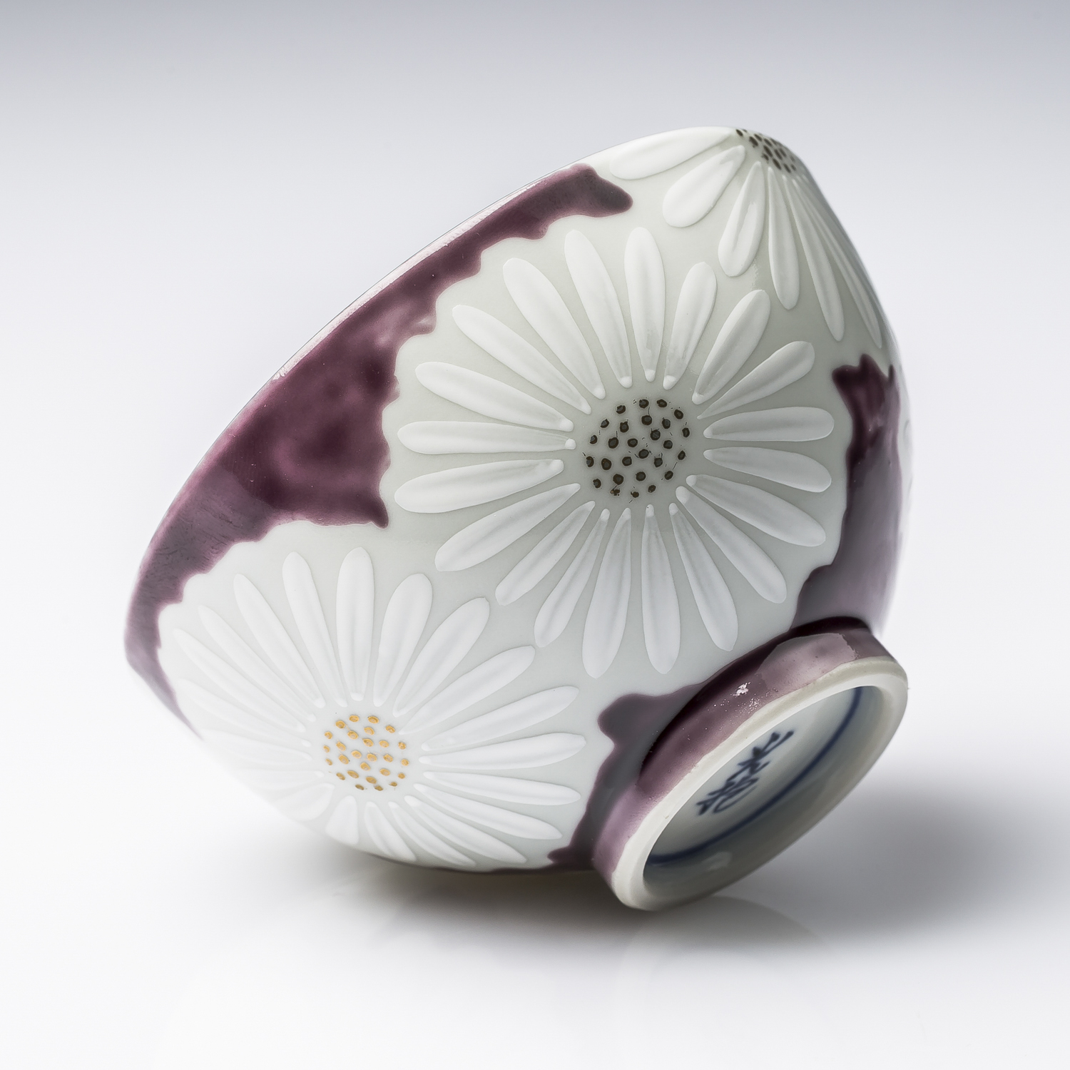 日本进口茶具茶杯-Kayori纯手工白菊陶瓷茶杯-紫色