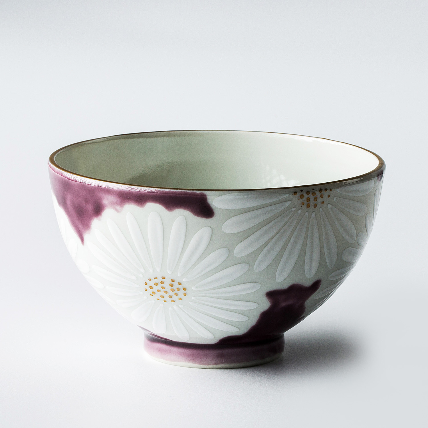 日本进口茶具茶杯-Kayori纯手工白菊陶瓷茶杯-紫色