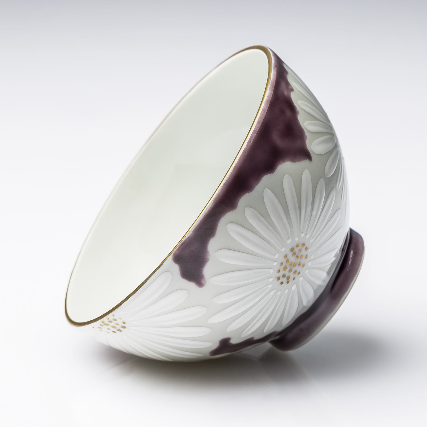 日本进口茶具茶杯-Kayori纯手工白菊陶瓷茶杯-紫色