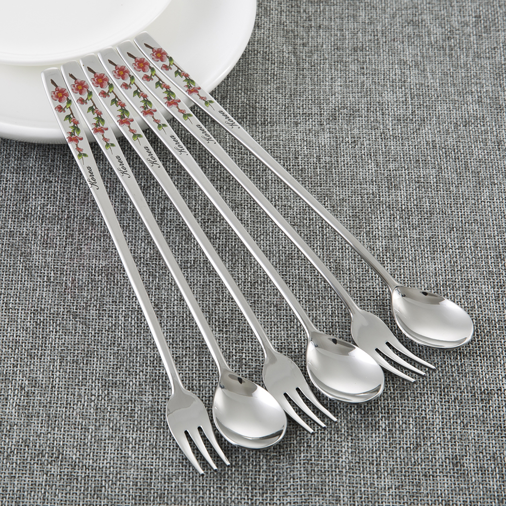 韩国进口叉勺餐具套装-DMKOREA勺子和叉子套装(3叉子+3勺子)亮光