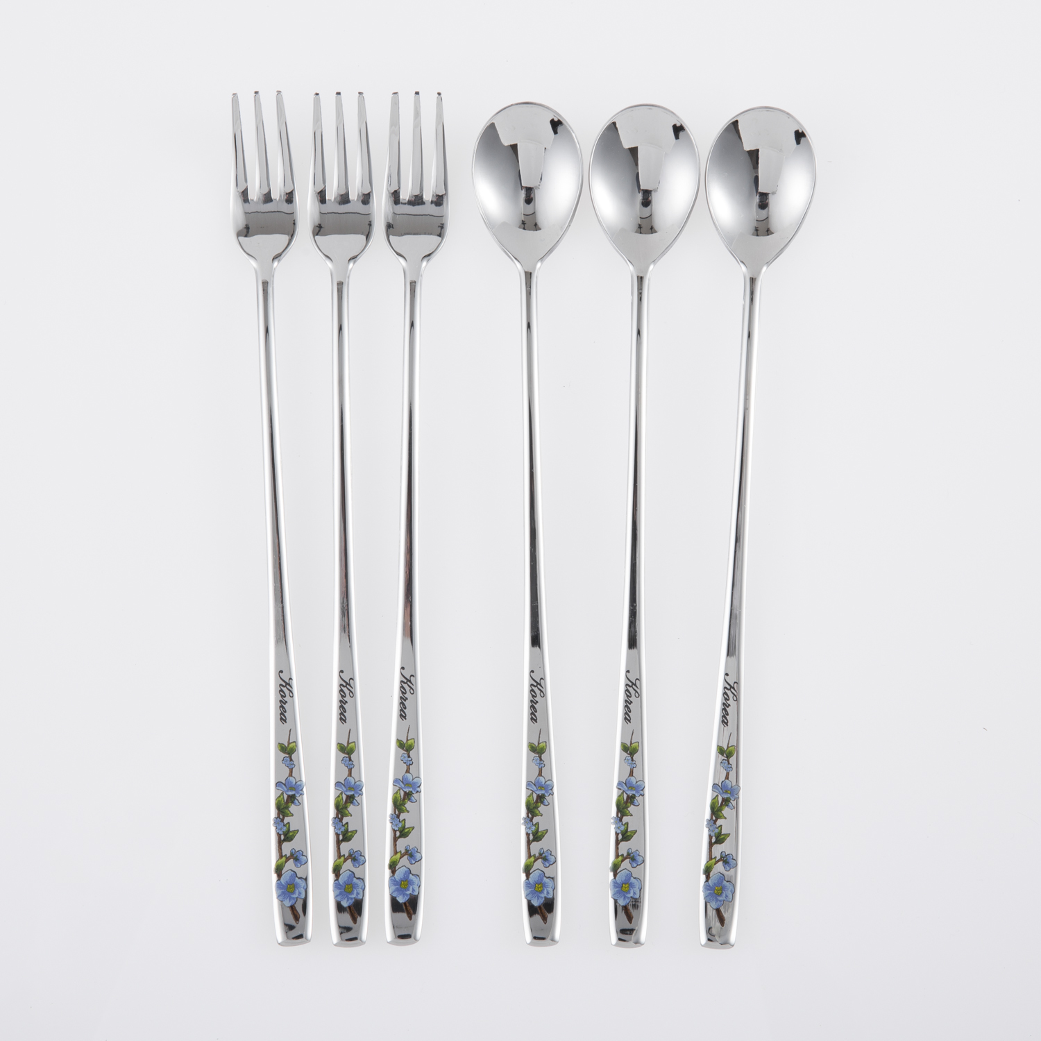 韩国进口勺叉套装-DMKOREA勺子和叉子套装(3叉子+3勺子)亮光