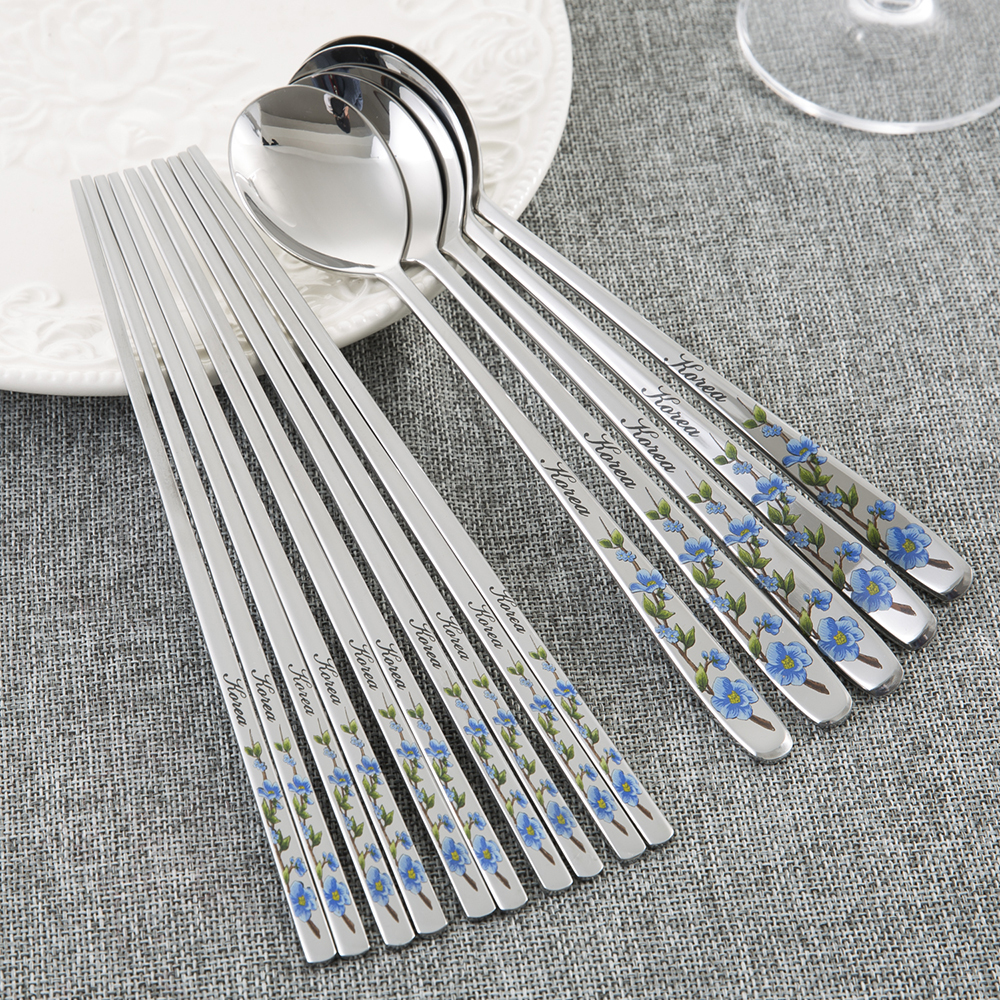 韩国进口勺子筷子餐具套装-DMKOREA勺子和筷子套装(5筷子+5勺子)亮光