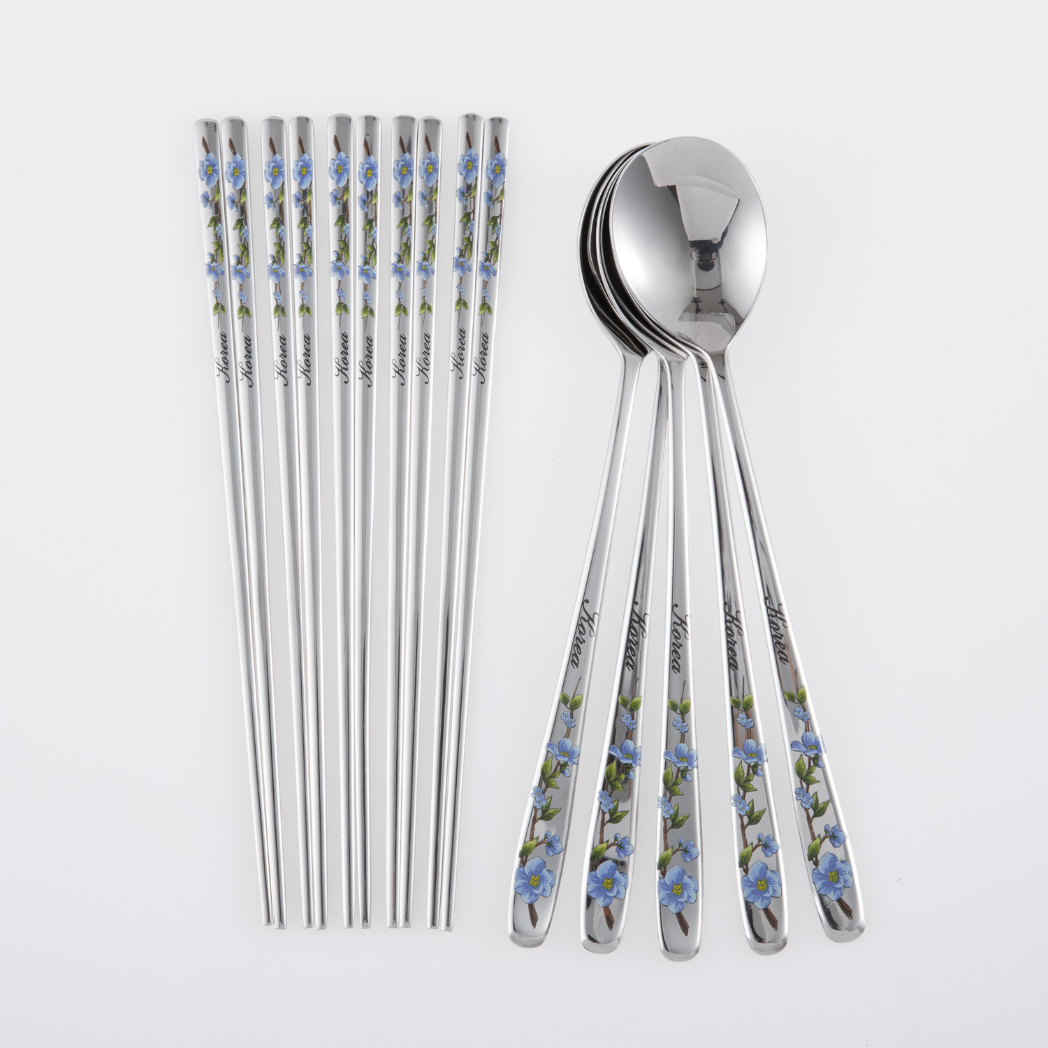 韩国进口勺子筷子餐具套装-DMKOREA勺子和筷子套装(5筷子+5勺子)亮光