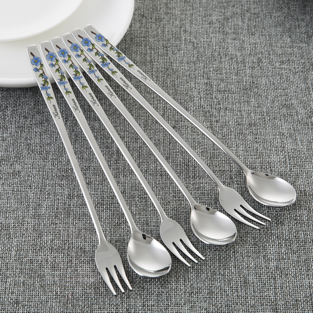 韩国进口不锈钢筷子和勺子-DMKOREA勺子和叉子套装(3叉子+3勺子)亮光