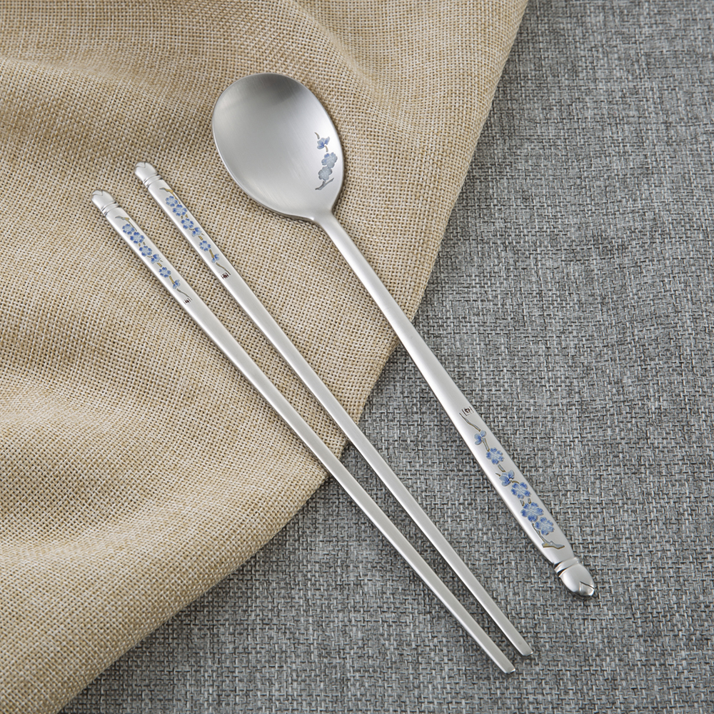 韩国进口不锈钢勺子和筷子-DMKOREA勺子和筷子套装(1筷子+1勺子)亚光