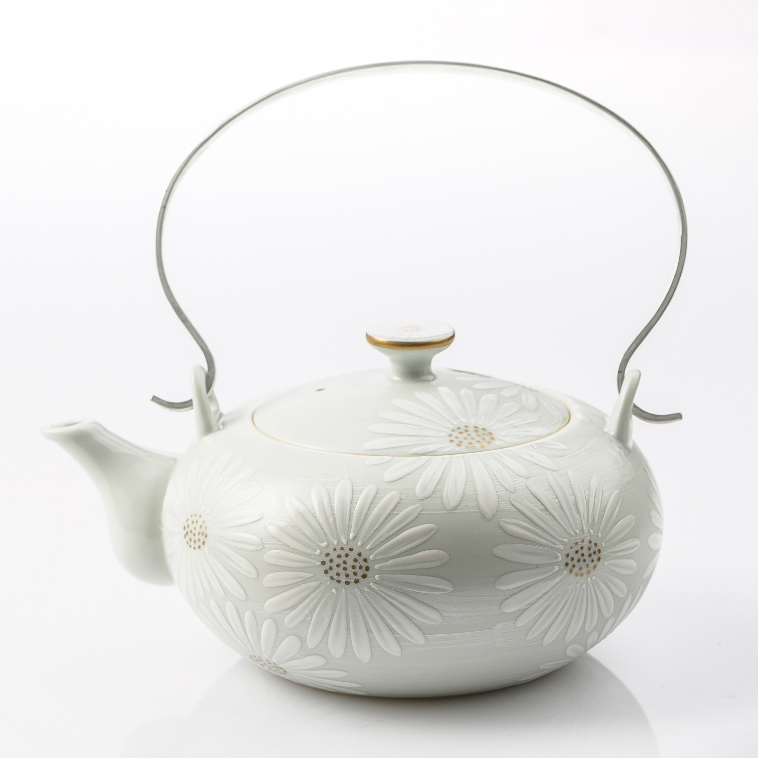 日本进口陶瓷套装茶壶-Kayori纯手工白菊陶瓷茶壶-白色