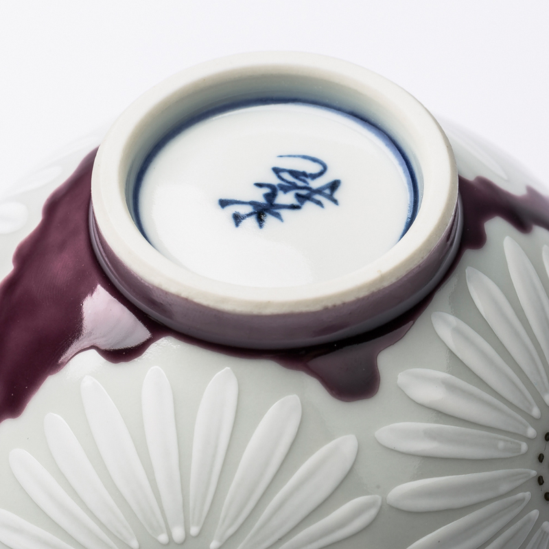日本进口茶具茶杯-Kayori纯手工白菊陶瓷茶杯-紫色