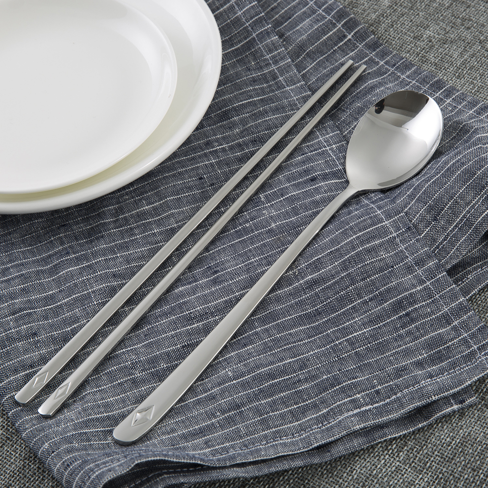 韩国进口不锈钢勺子筷子-DMKOREA勺子和筷子套装(1筷子+1勺子)亮光